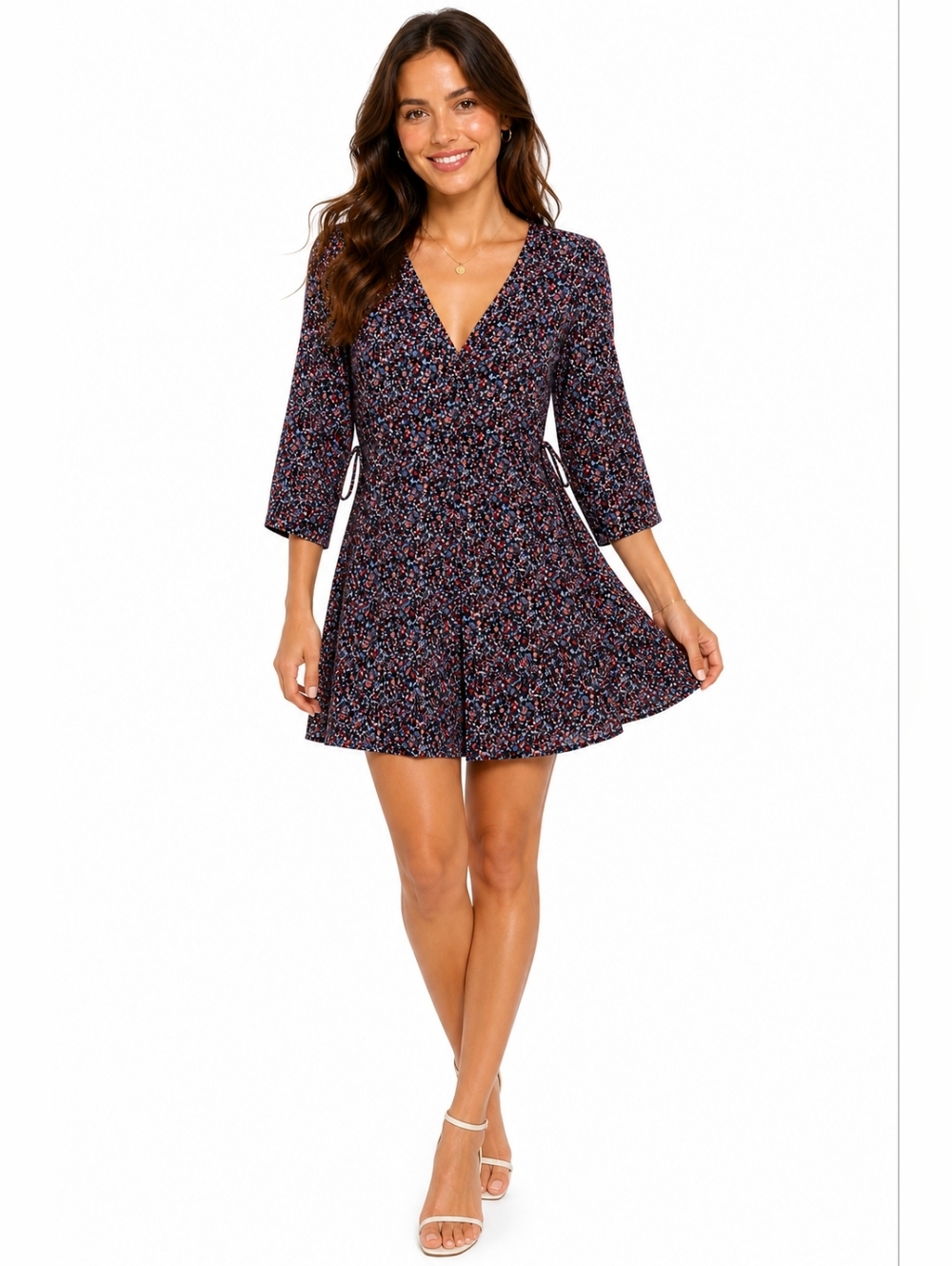 Abercrombie & Fitch Floral Mini Dress Navy Red Boho Long Sleeve Size ST